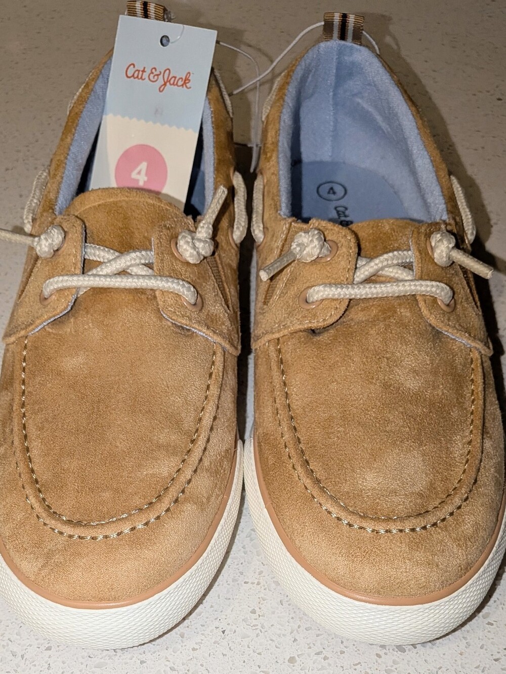 NIB, Cat And Jack, Faux Suede, Beige, Slip-on,Reece,Boat Shoes-Big Kids Size 4